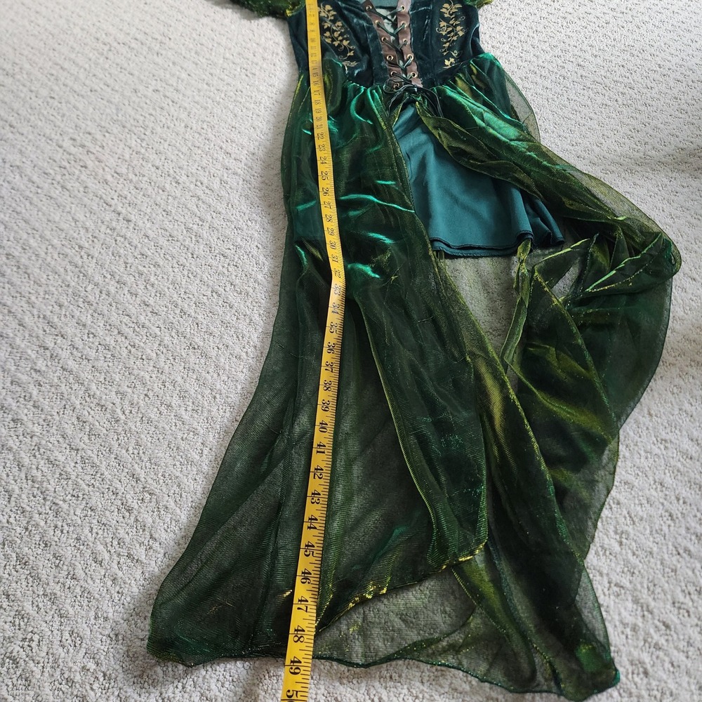 Green Velvet Fairy Renaissance Costume Dress Gold Embroidery Womens size Small - Picture 5 of 9